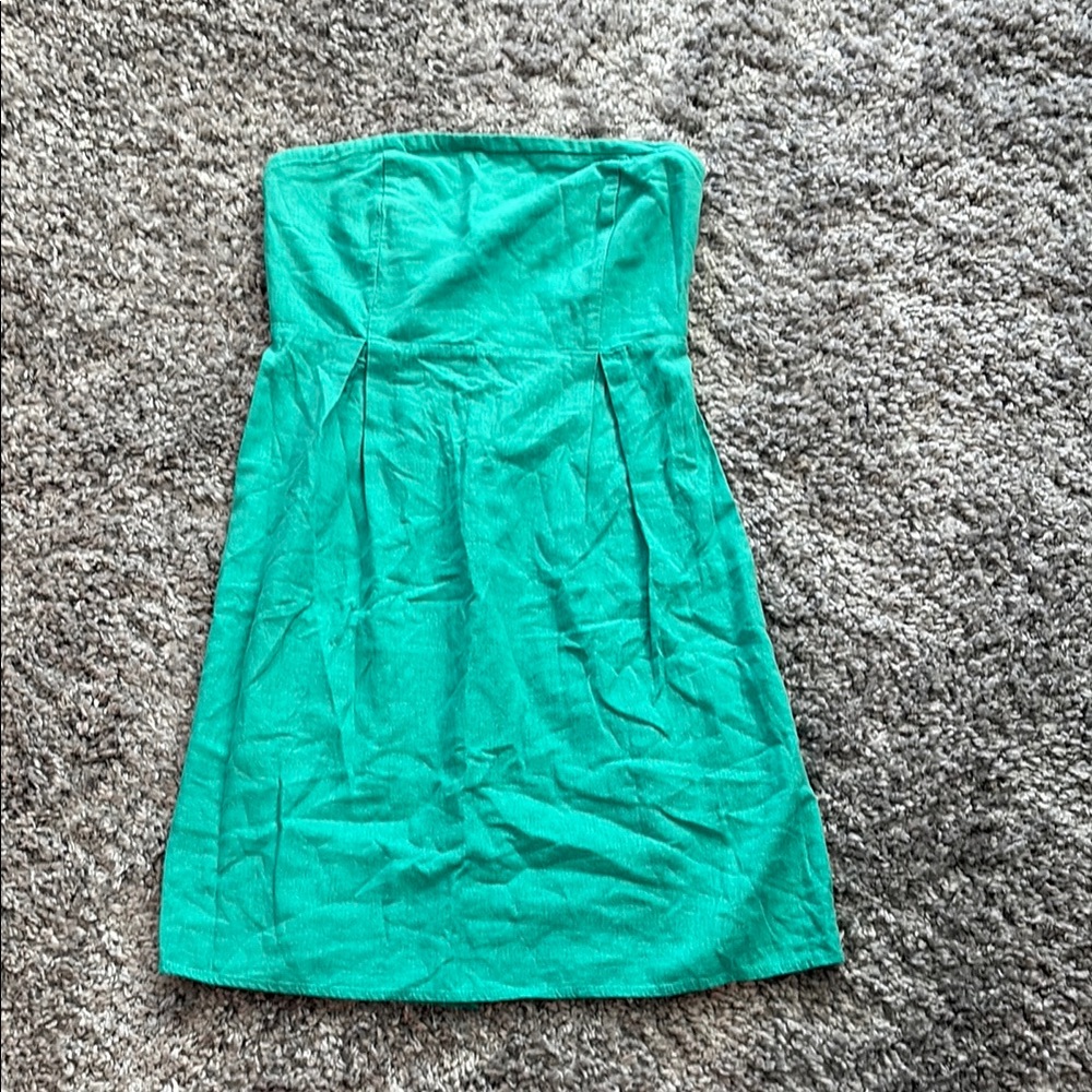 Old Navy Teal Linen Strapless Dress
